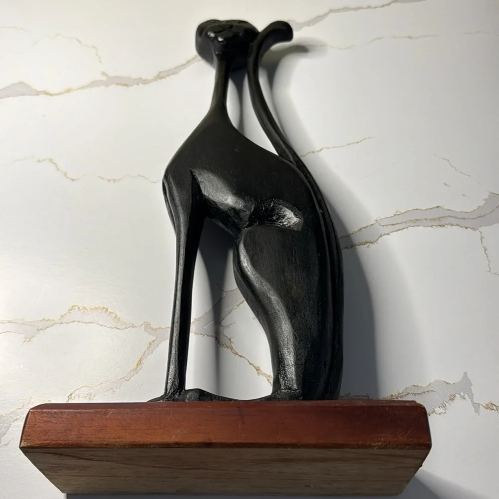 Handcrafted artisan woodentall thin Black Cat Sculpture - Picture 10 of 14